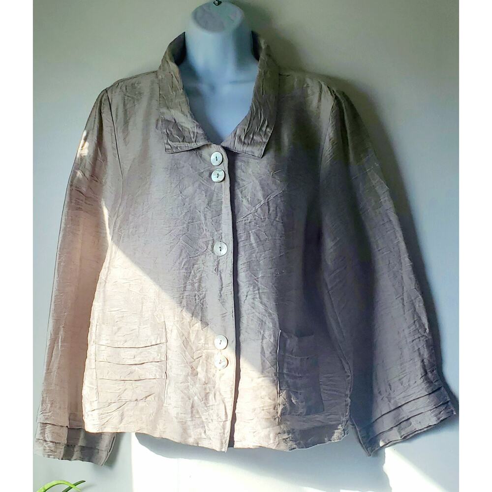 Habitat Womens Champagne 3/4 Sleeve Button Up Jacket Size Medium Lagenlook Boho